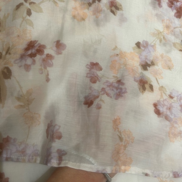 H&M Flounce Collar Blouse Sheer Pink Floral Large L - Picture 5 of 7